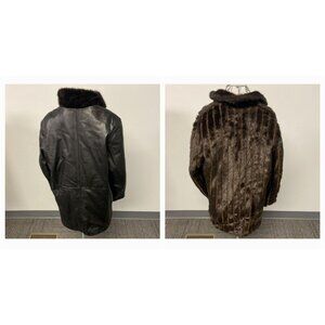 Worthington Reversible Coat Faux Fur & Lambskin Black Leather 30" Long Medium